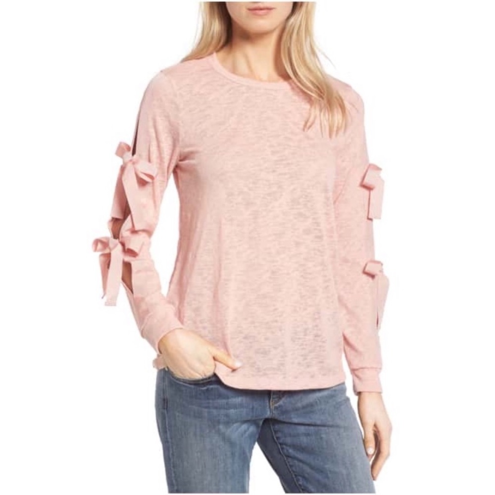 Pleione Ribbon Tie Sleeve Top Medium Pale Pink